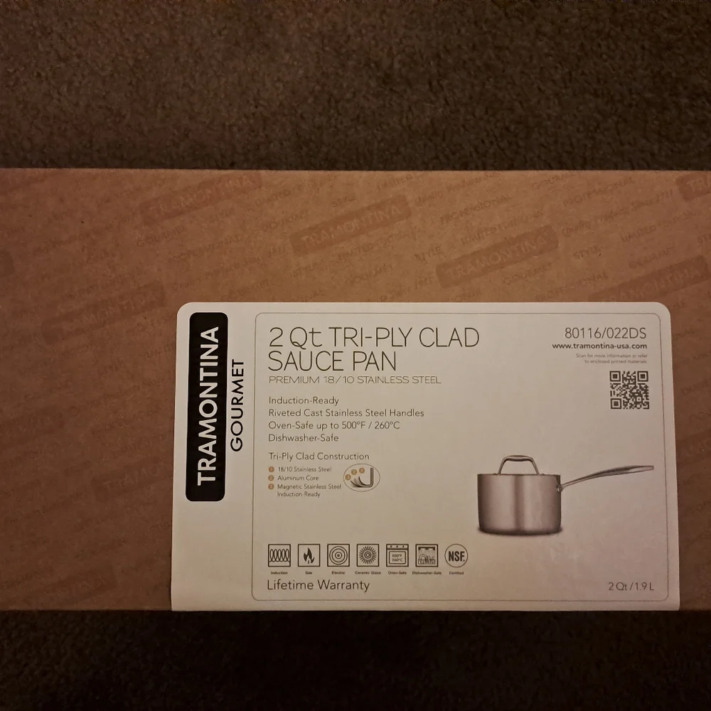 2 QT TRAMONTINA POT PAN Stainless Steel NEW IN FACTORY BOX, Light 3.12 pounds.